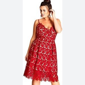 City Chic So Fancy Red Lace Midi Dress